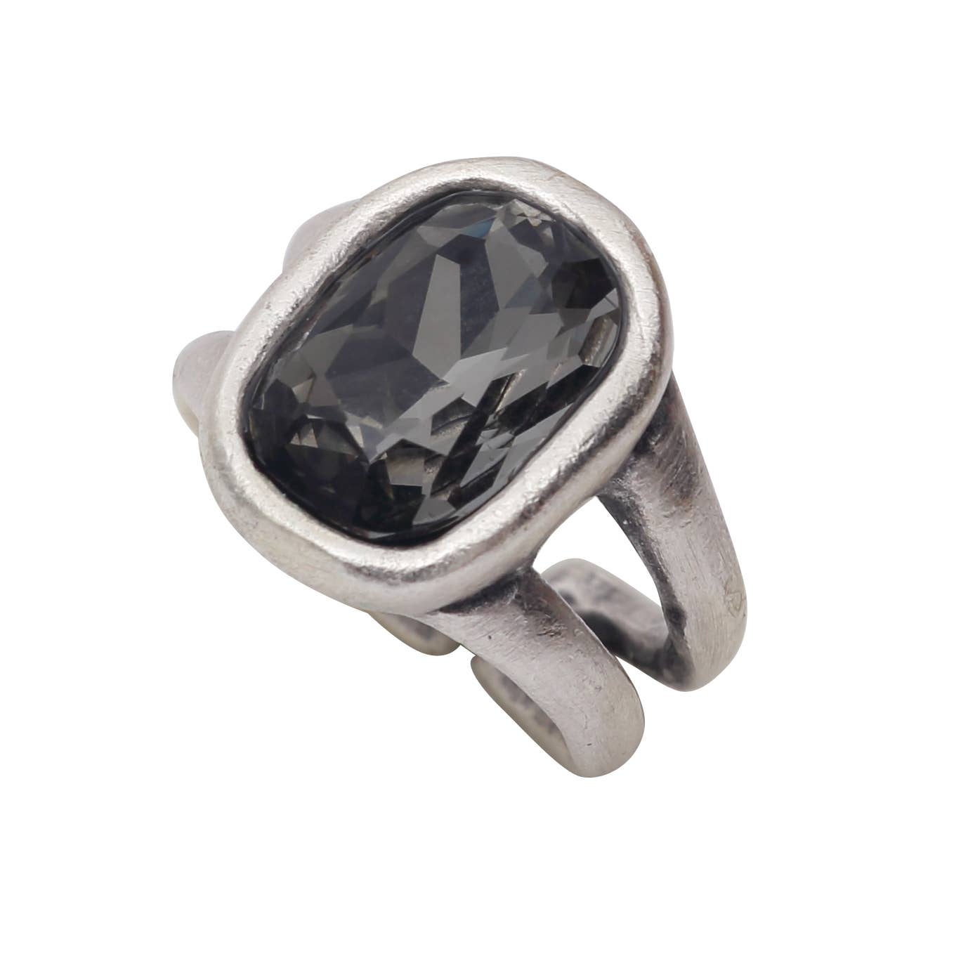 Handmade Smoky Crystal Brass Ring - 7001
