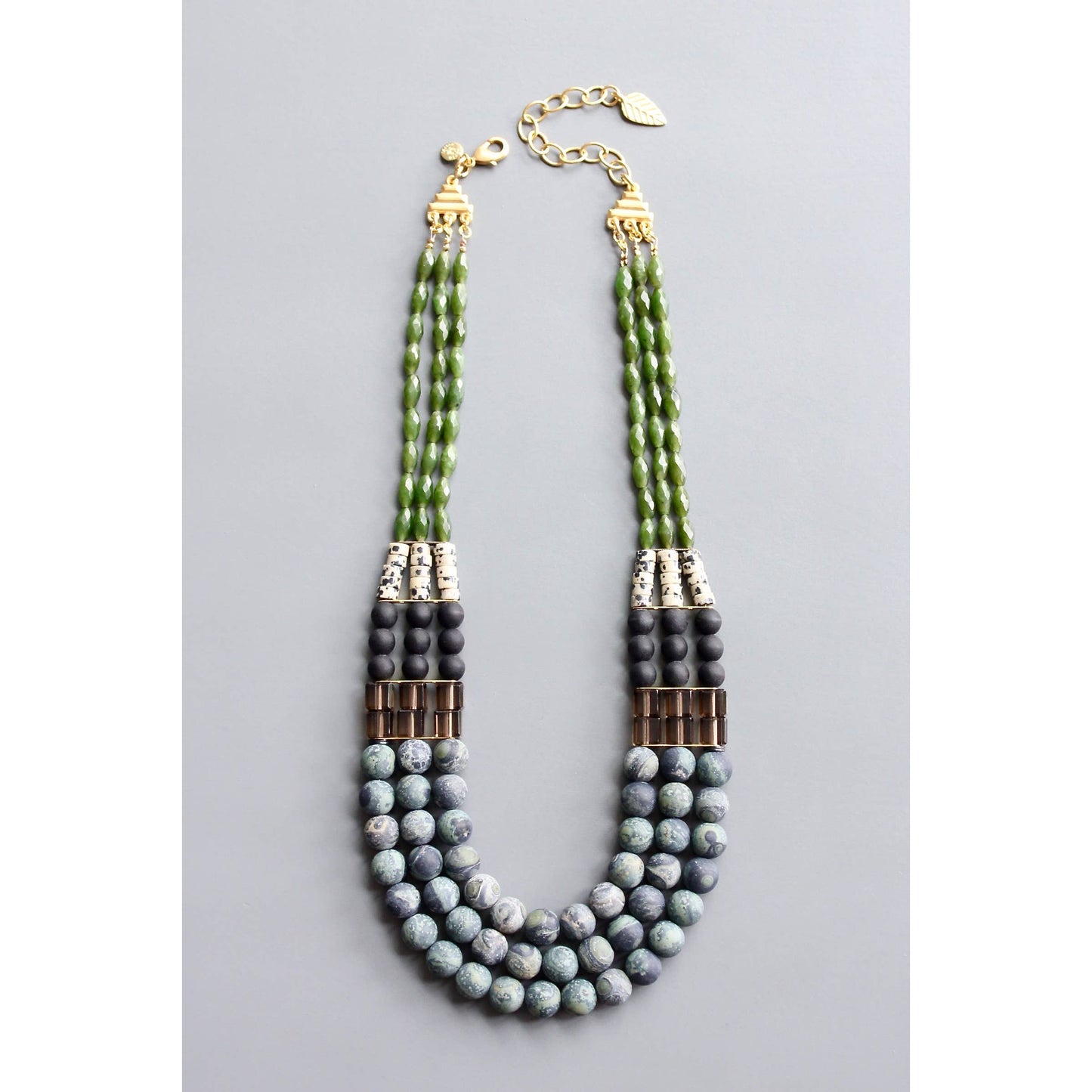 HYL219 Jasper and glass triple strand necklace