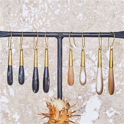 Teardrop Horn Earring - Lrg - Light Horn, Brass
