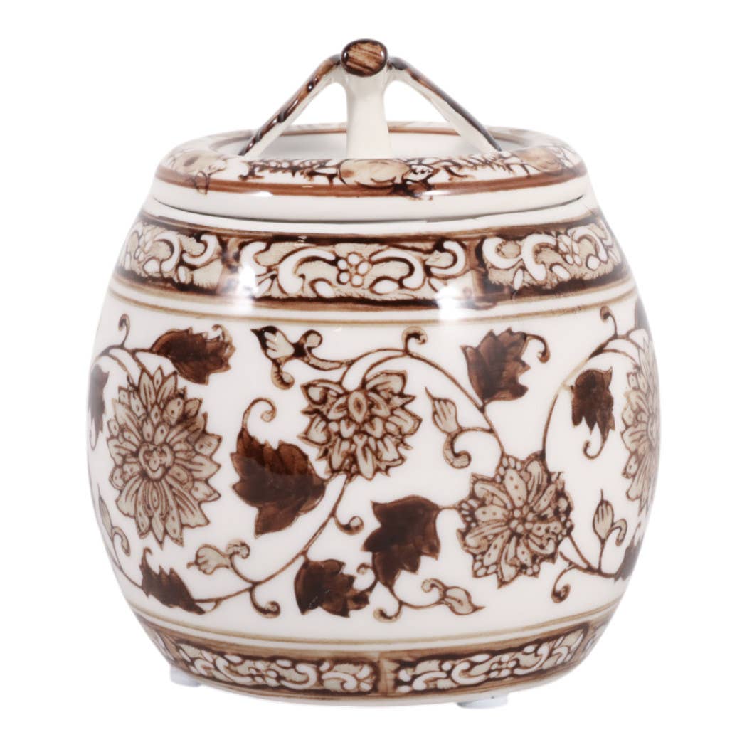 Scented Candle - Peony Wax Brown Chinoiserie With Lid, 8.5Oz