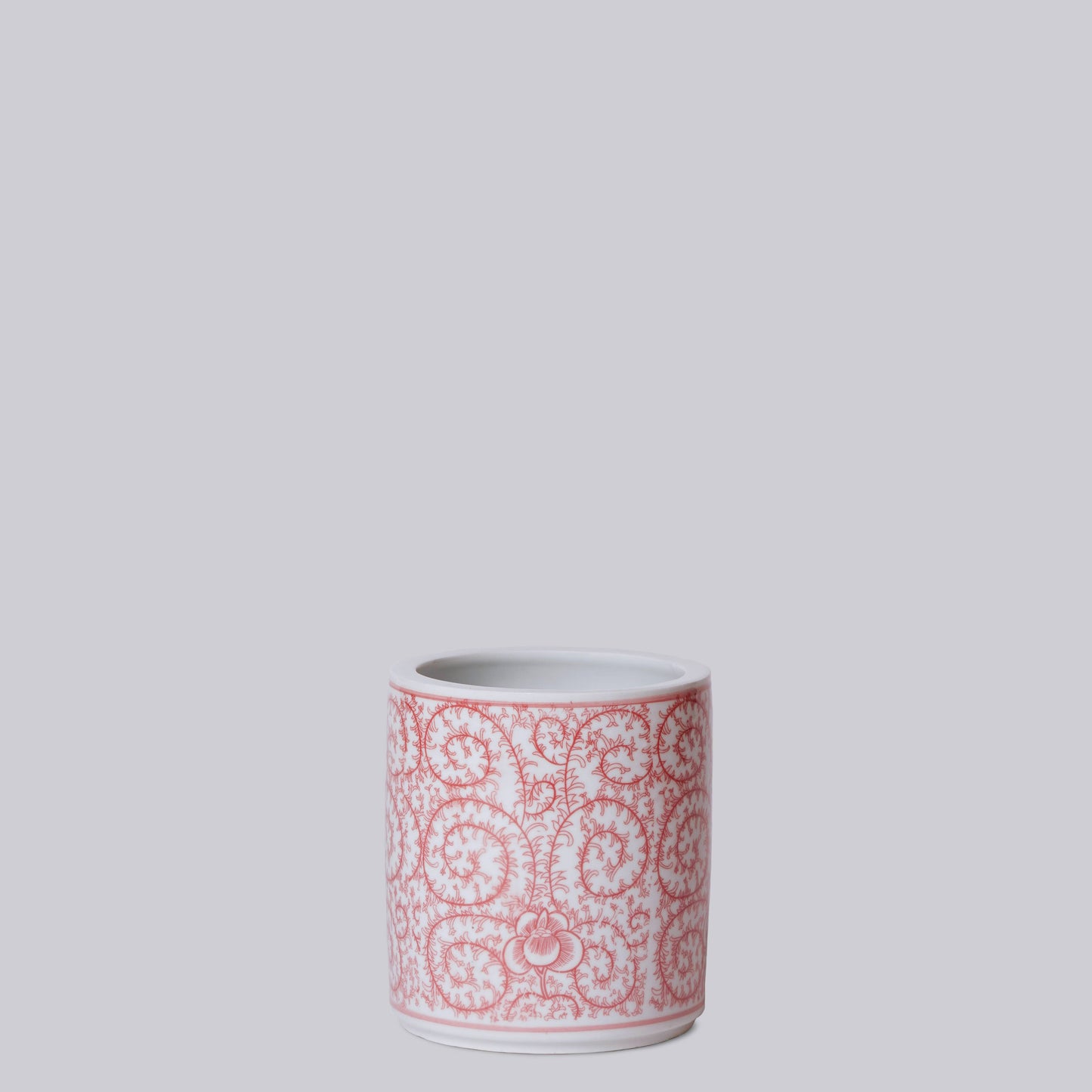 Tiny Red and White Porcelain Country Peony Cachepot