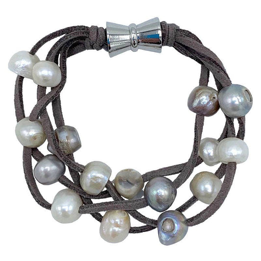 603-09-07 | GRAY SUEDE 4-STRAND MULTI PEARL BRACELET