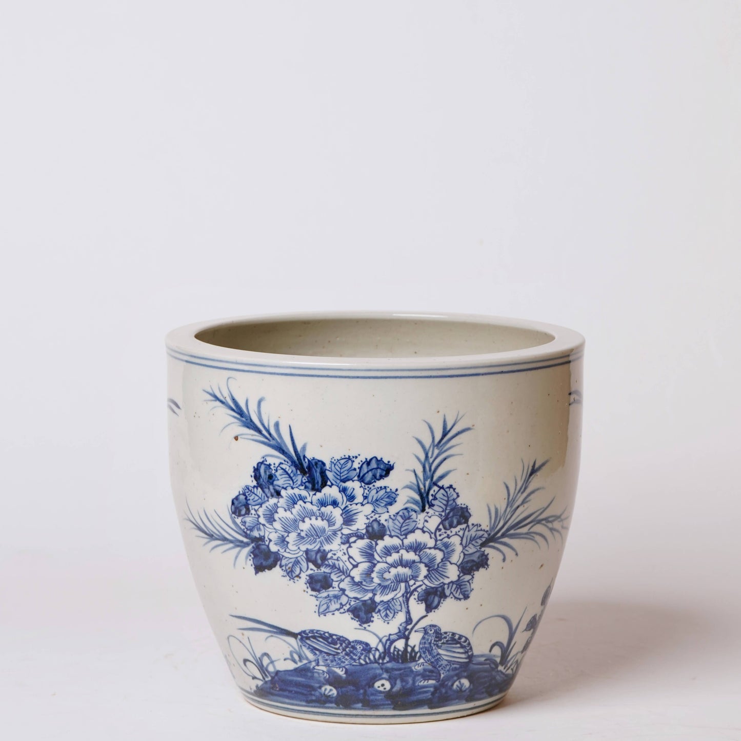 Blue and White Porcelain Peony and Kinglet Planter