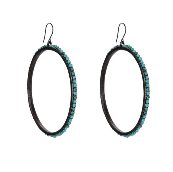 Large Beaded Hoop Earrings: MOP