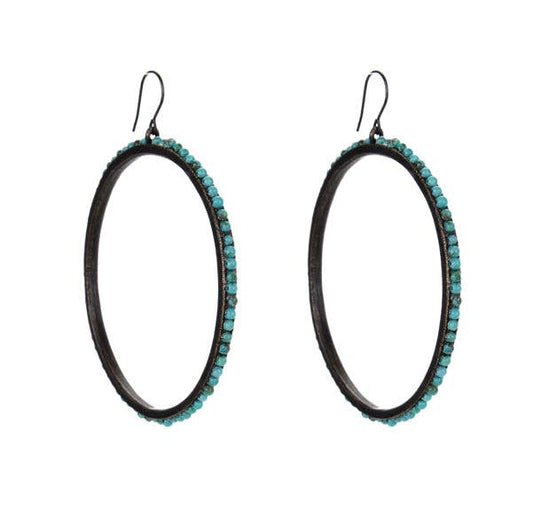 Large Beaded Hoop Earrings: MOP