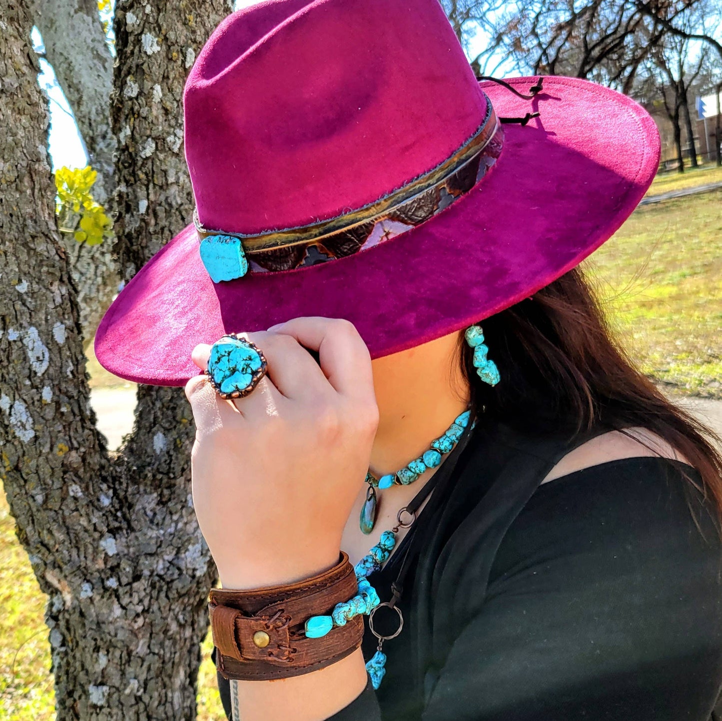 Blue Turquoise Ring set in Antique Copper 012w: Blue