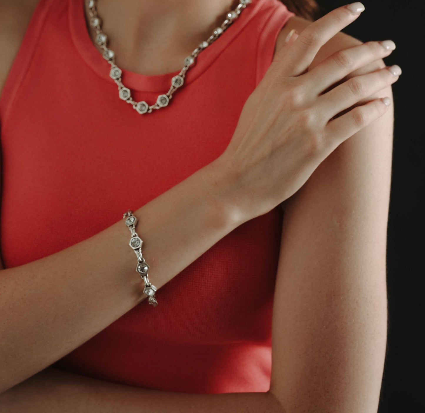 Handmade Crystal Pewter Bracelet - 2835