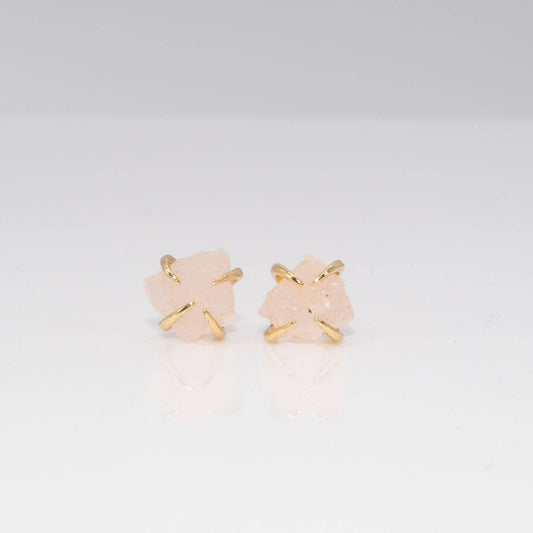 Prong Raw Crystal Studs: Rose Quartz