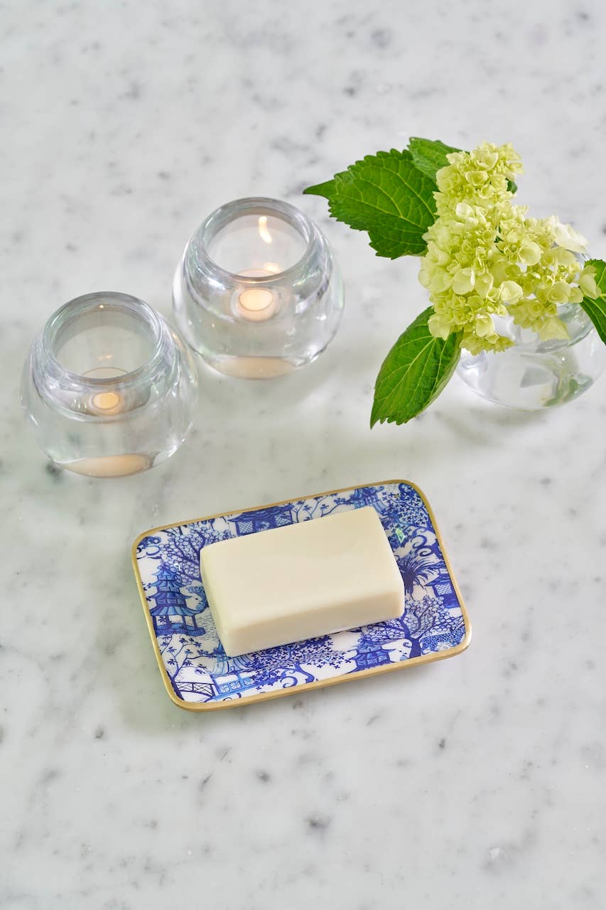 Garden Party Enameled Laney Tray - White & Blue: White & Blue