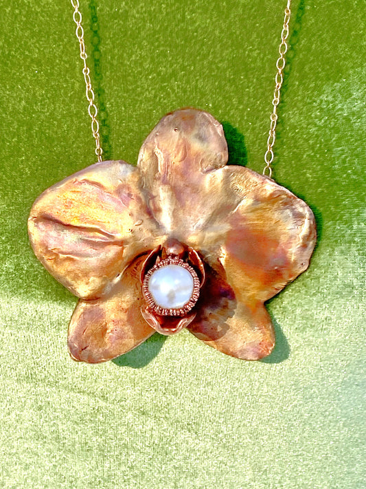 Real Orchid Flower Necklace - Copper Electroformed
