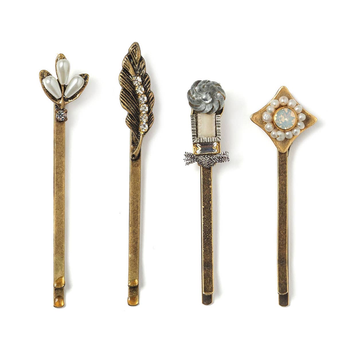 Feather and Pearl Hair Pin Set