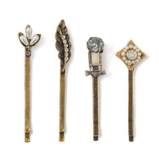 Feather and Pearl Hair Pin Set