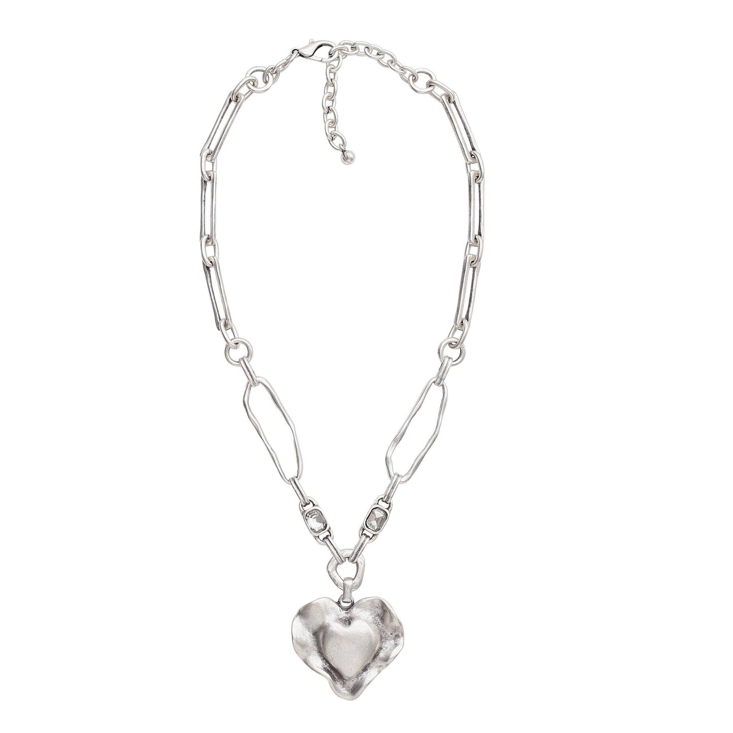 Handmade Heart Crystal Pewter Necklace - 3939