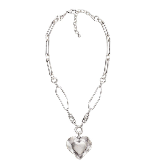 Handmade Heart Crystal Pewter Necklace - 3939