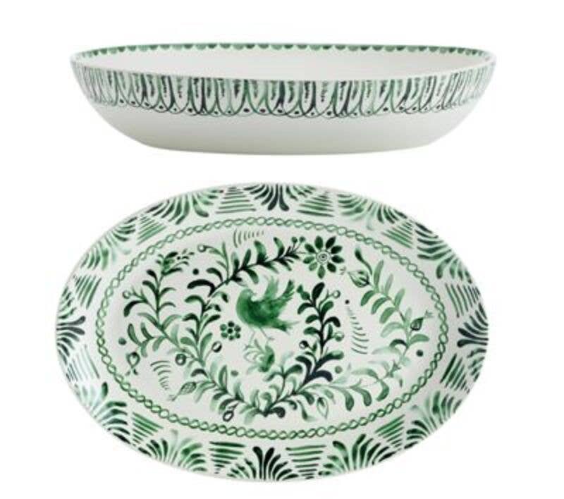 Fitz & Floyd Sicily Green Bowl/Platter Set Brown Bx Pkg: GREEN / 5316945 / English
