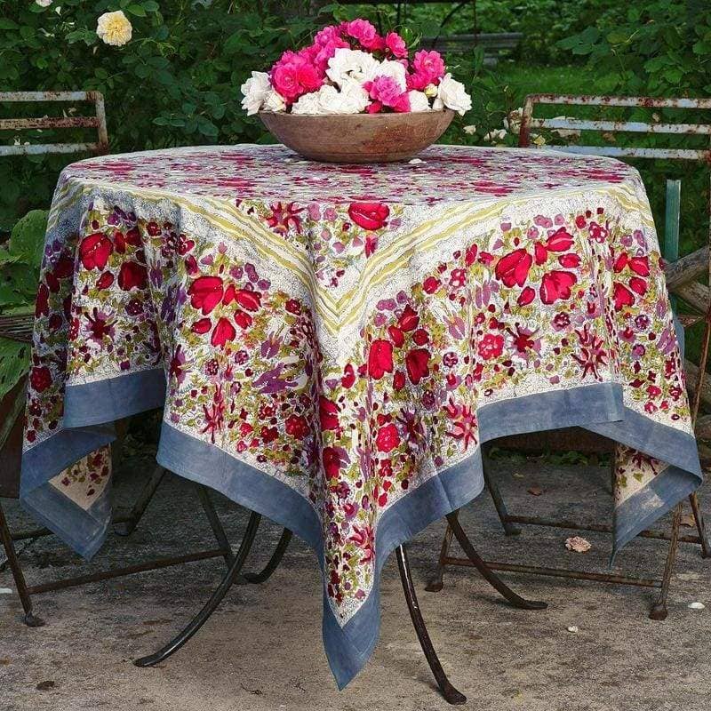 Jardin Red & Grey | French Tablecloths: 71' x 142"