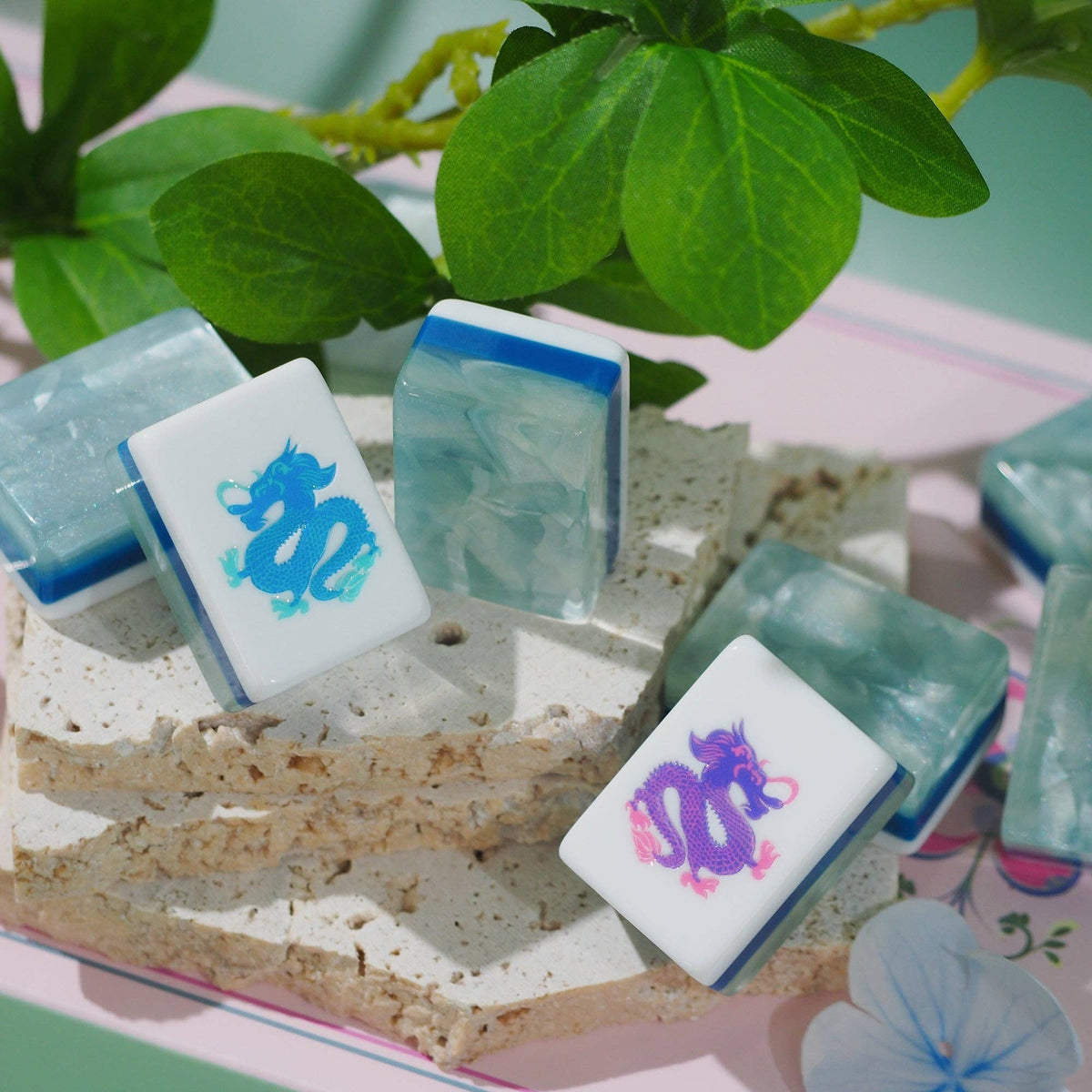 Jade Bloom Mahjong Set - Moonstone Pearl 12-02
