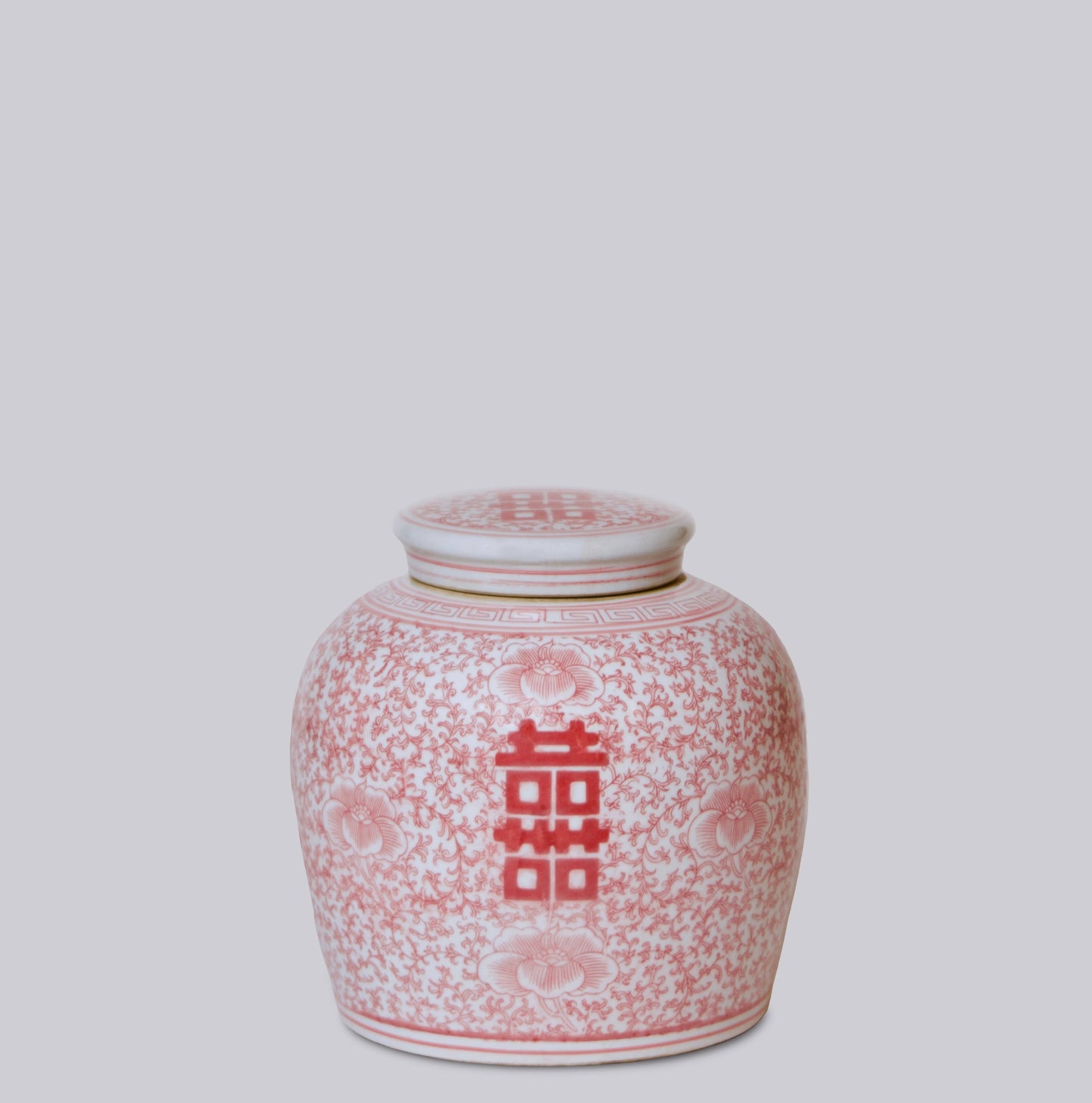 Double Happiness Red & White Porcelain Round Storage Jar