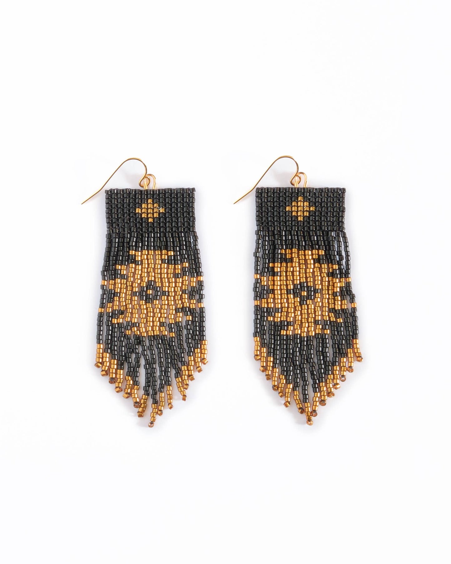 Beaded Handwoven Tribal Fringe Earrings (Cream/Black)