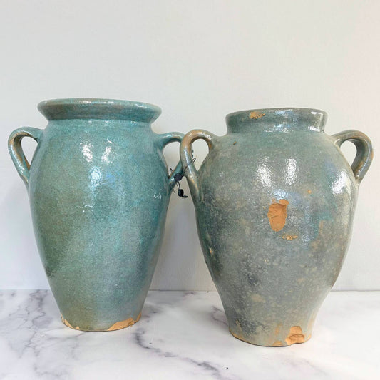 Found Amphora Ceramic Vase, Medium, Blue-Green