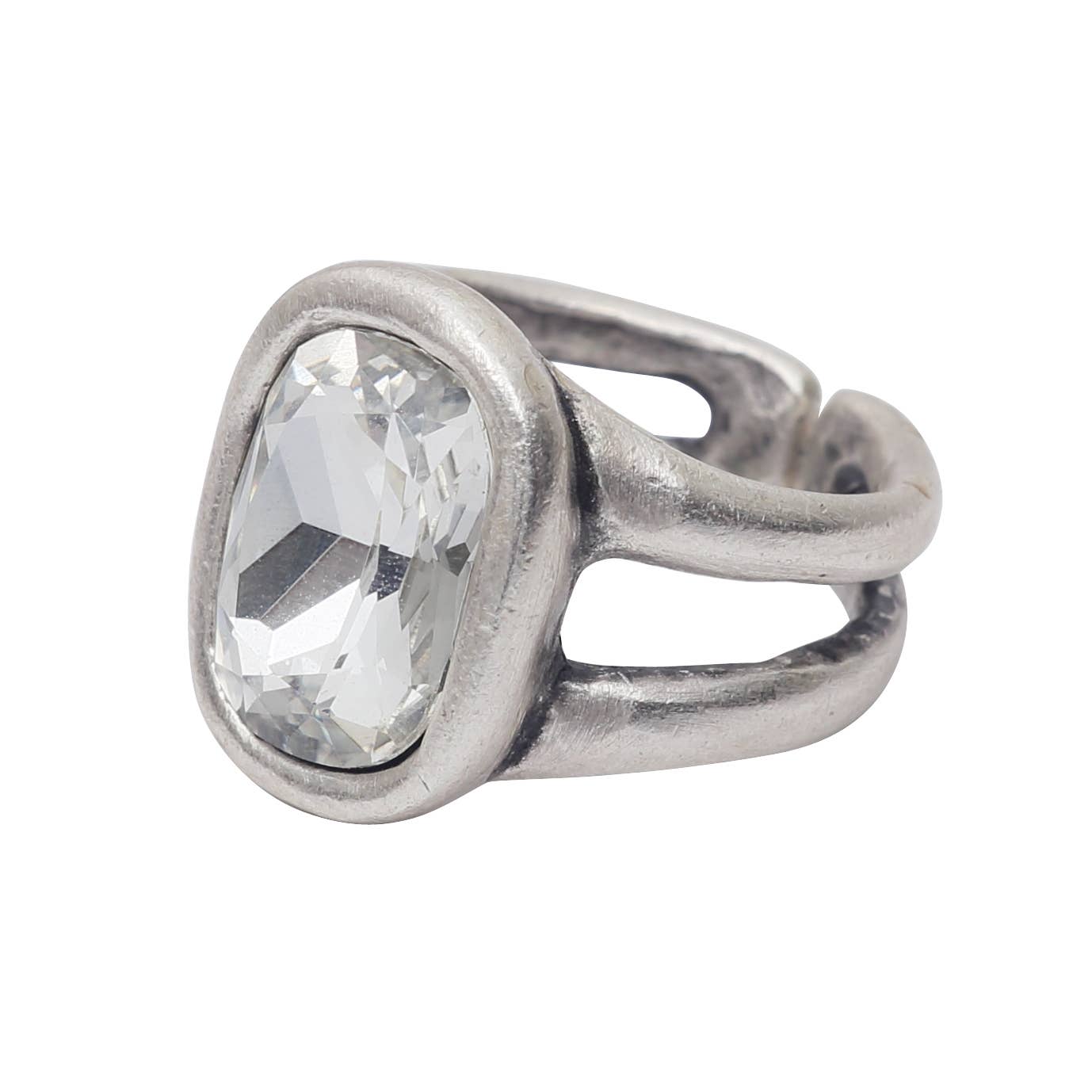 Handmade Clear Crystal Brass Ring - 7002