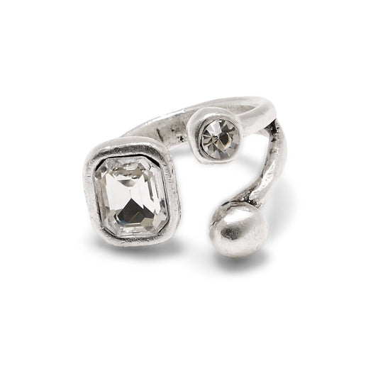 Handmade Clear Crystal Brass Ring - 6988