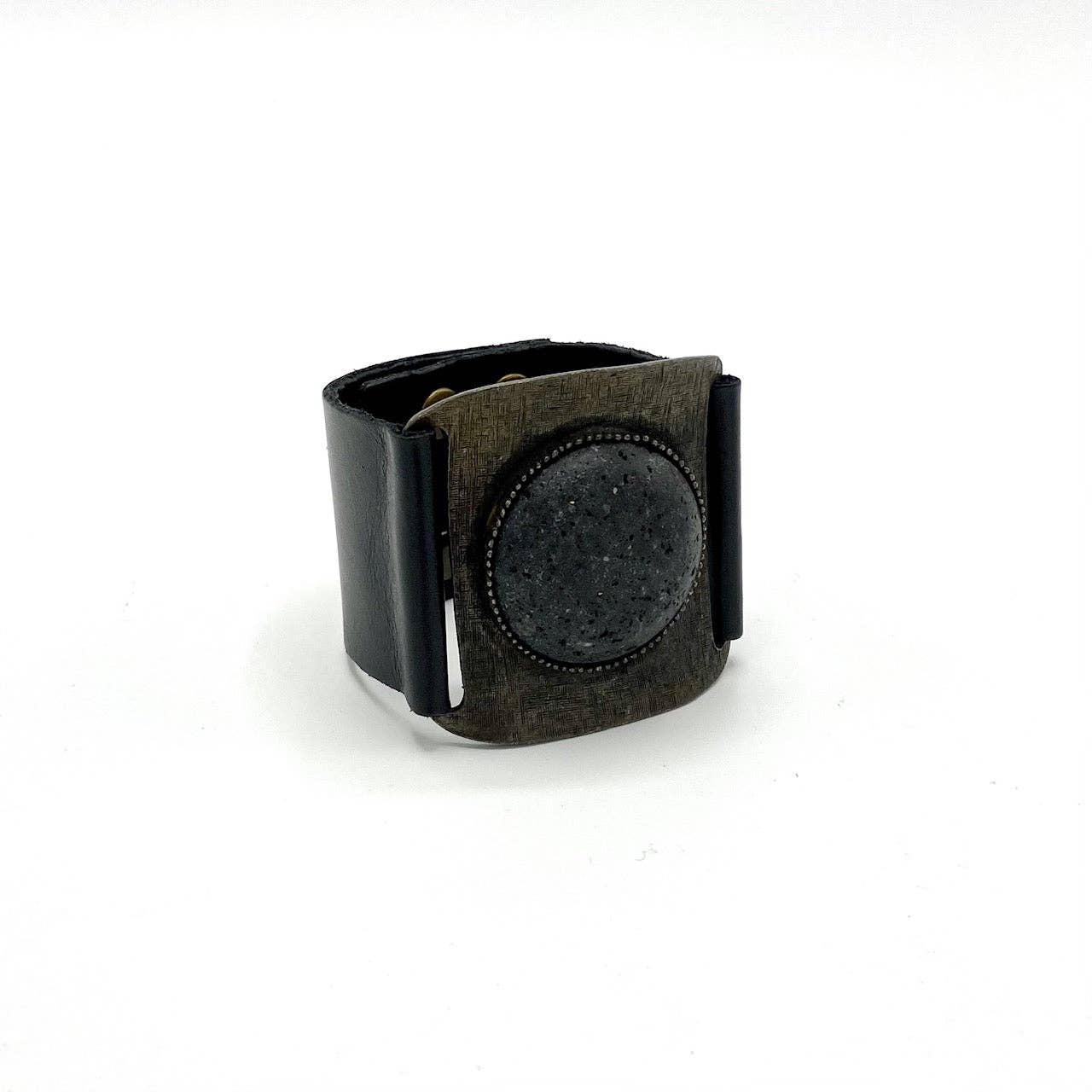 Large Round Cabochon Leather Cuff: Vintage Brown w African Turq