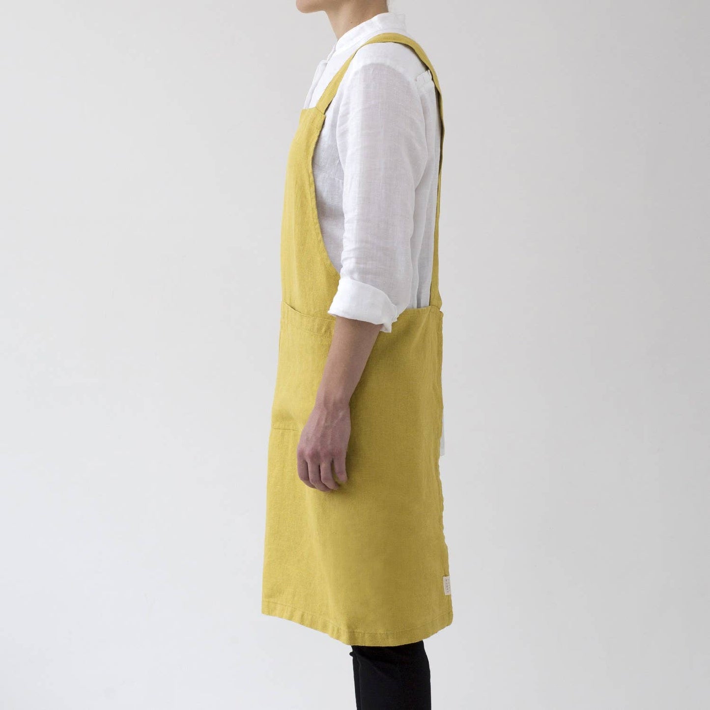 Lemon Curry Linen Japanese Crossback Apron