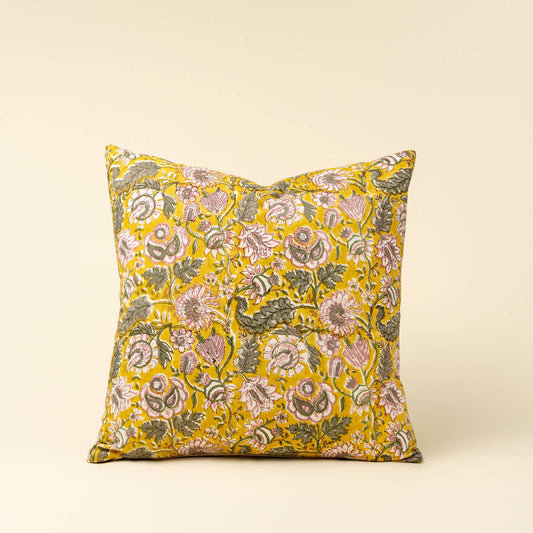 20x20 Block Print Pillow, Yellow: Cover with Filler