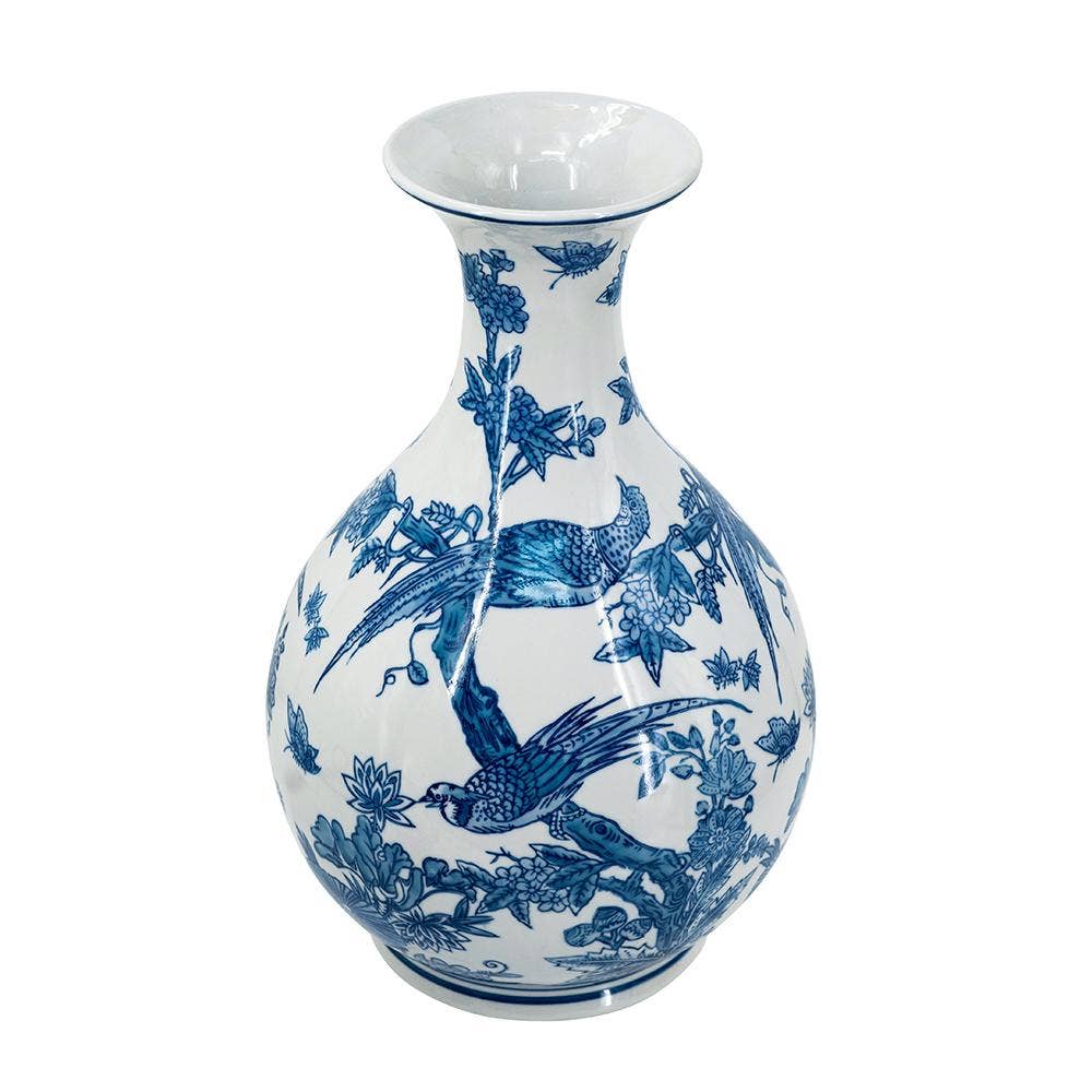 D8.5x14" Blue White Porcelain Teardrop Vase Nature-Inspired