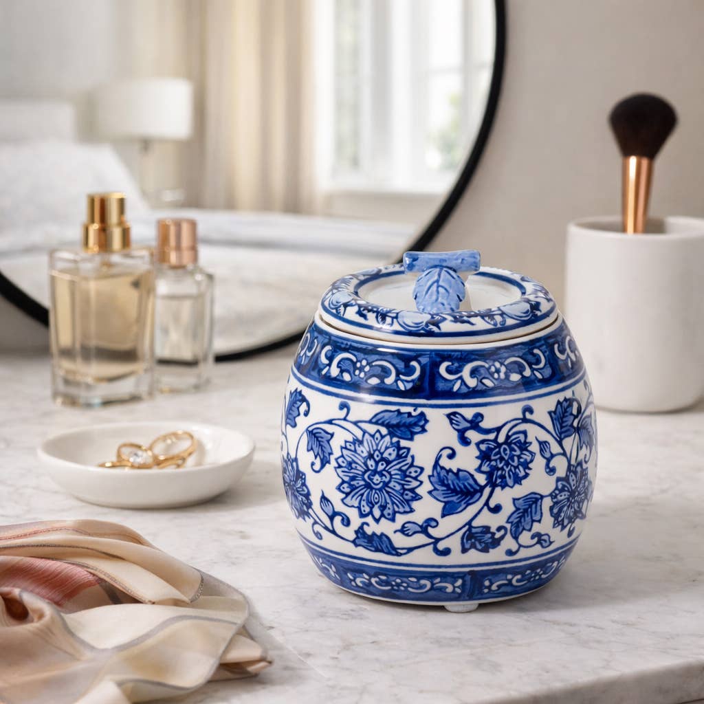 Scented Candle - Peony Wax Blue Chinoiserie With Lid, 8.5 Oz