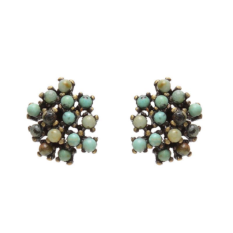 Beaded Cluster Earring: Light Turq