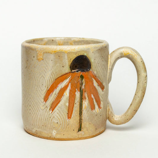 Mug | Orange Cone Flower Design Handmade in Ohio Ceramic Mug 10 oz