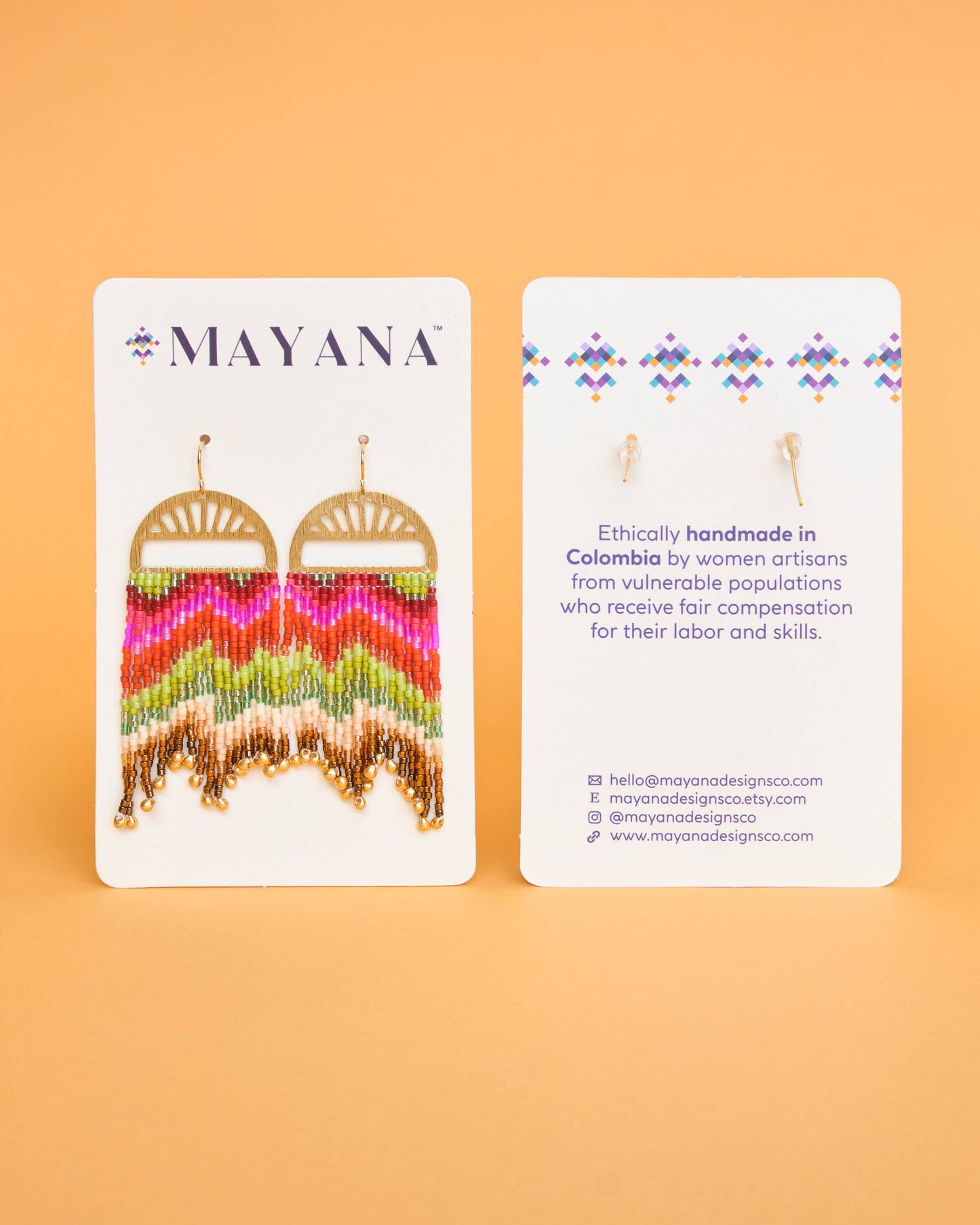 Beaded Handwoven Guajira Square Earrings (Cream/Black)