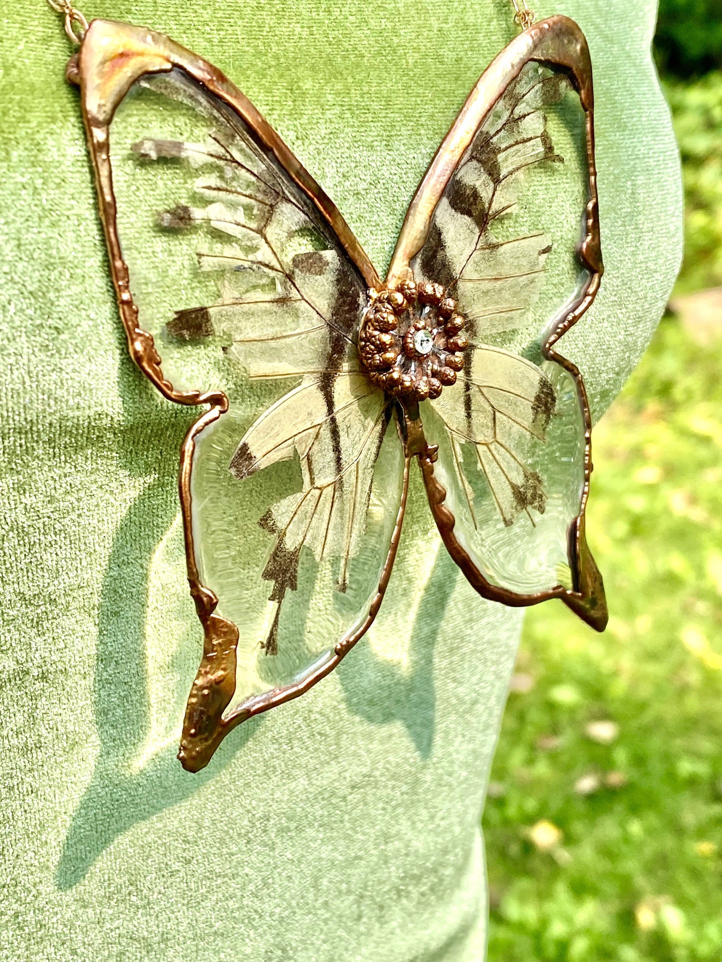 Real Frayed Tiger Swallowtail Necklace Copper Electroformed