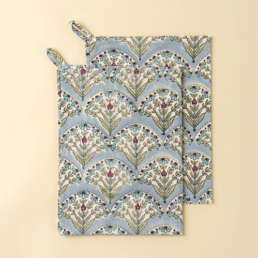Sakura Block Print Tea Towels S/2, Blue