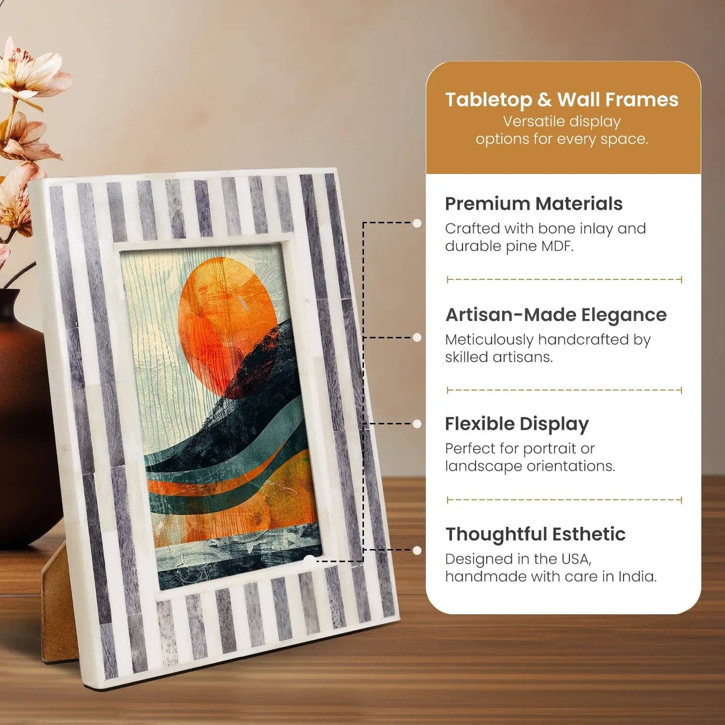 Picture Frames Kayala Saje Bone Inlay Collection in 3 Sizes: 4x6