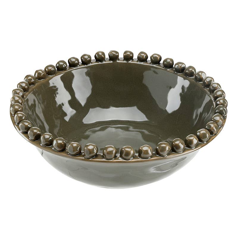 Ceramic Beaded Bowl - Large - Dark Moss: 8\u201d Dia x 2.75" H