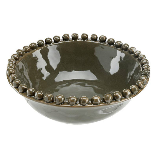 Ceramic Beaded Bowl - Large - Dark Moss: 8\u201d Dia x 2.75" H