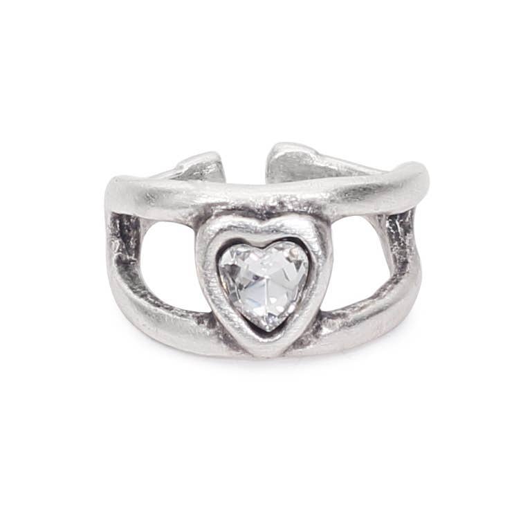Handmade Clear Crystal Heart Brass Ring - 6905