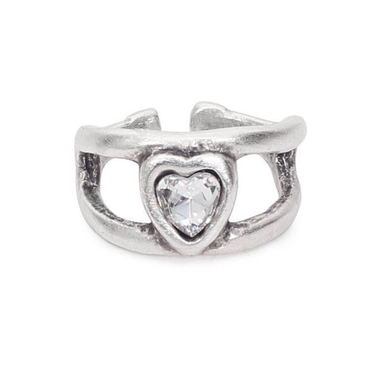 Handmade Clear Crystal Heart Brass Ring - 6905
