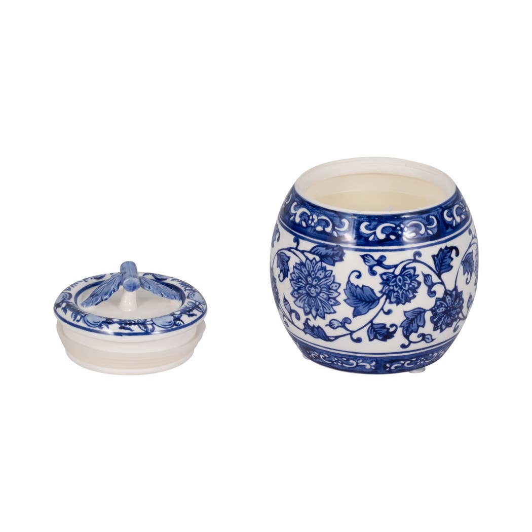 Scented Candle - Peony Wax Blue Chinoiserie With Lid, 8.5 Oz
