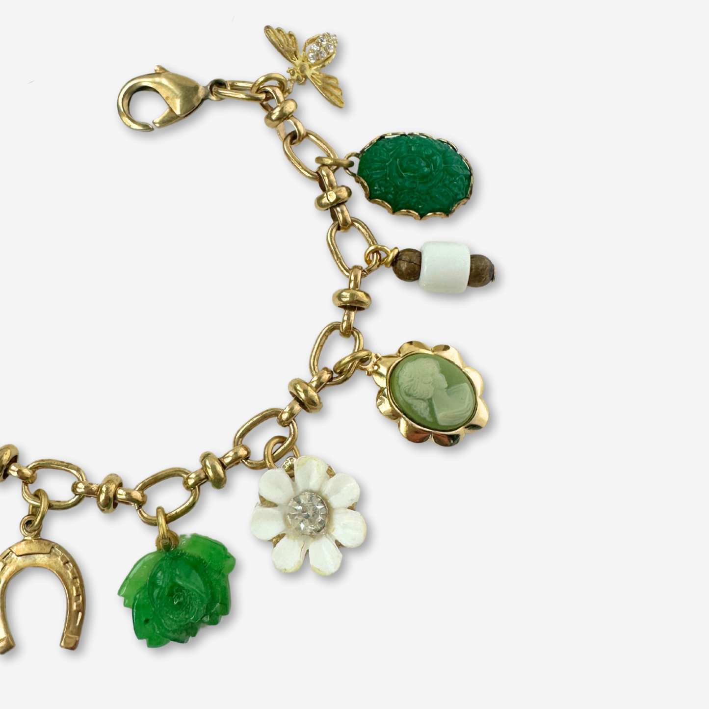 Repurposed vintage green and white floral charm bracelet