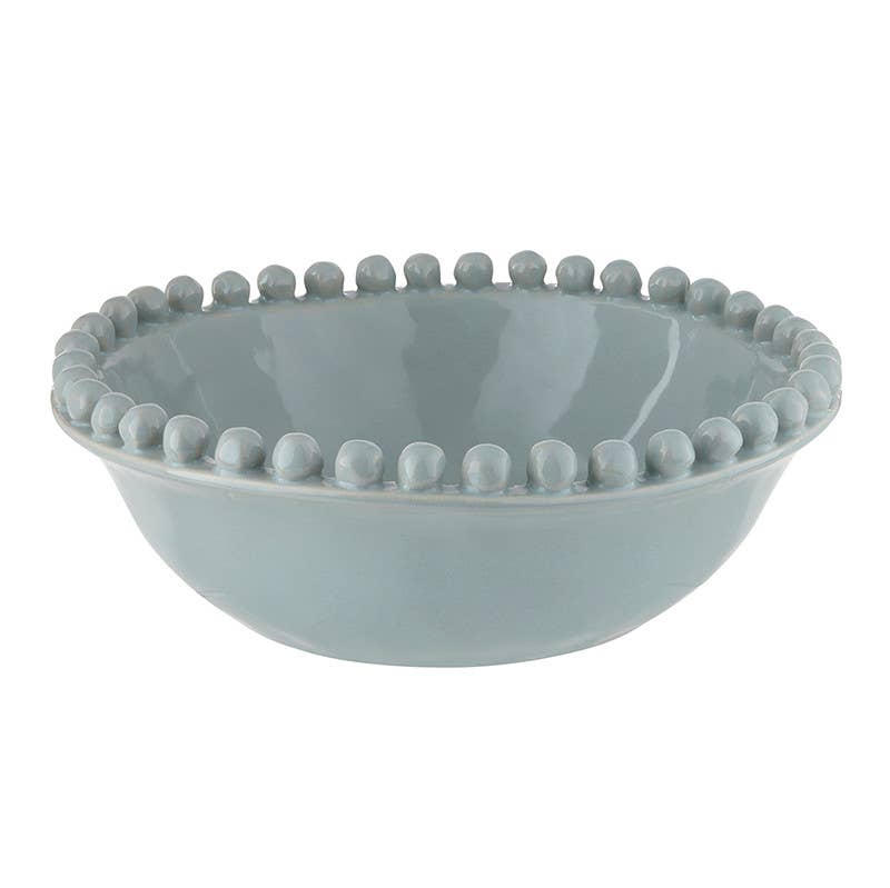 Ceramic Beaded Bowl - Large - Coastal Blue: 8" Dia x 2.75" H