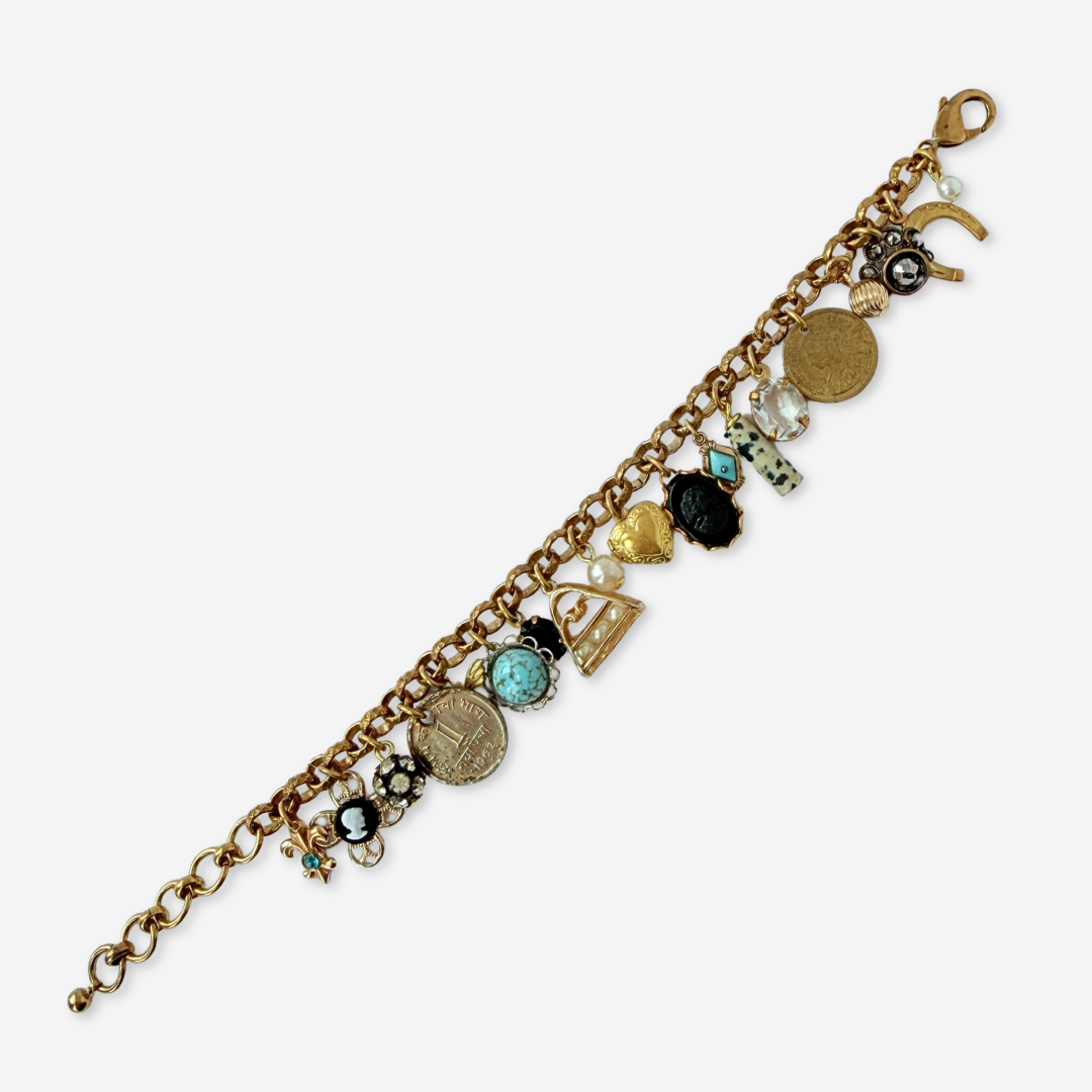 Loaded repurposed vintage mixed charm bracelet