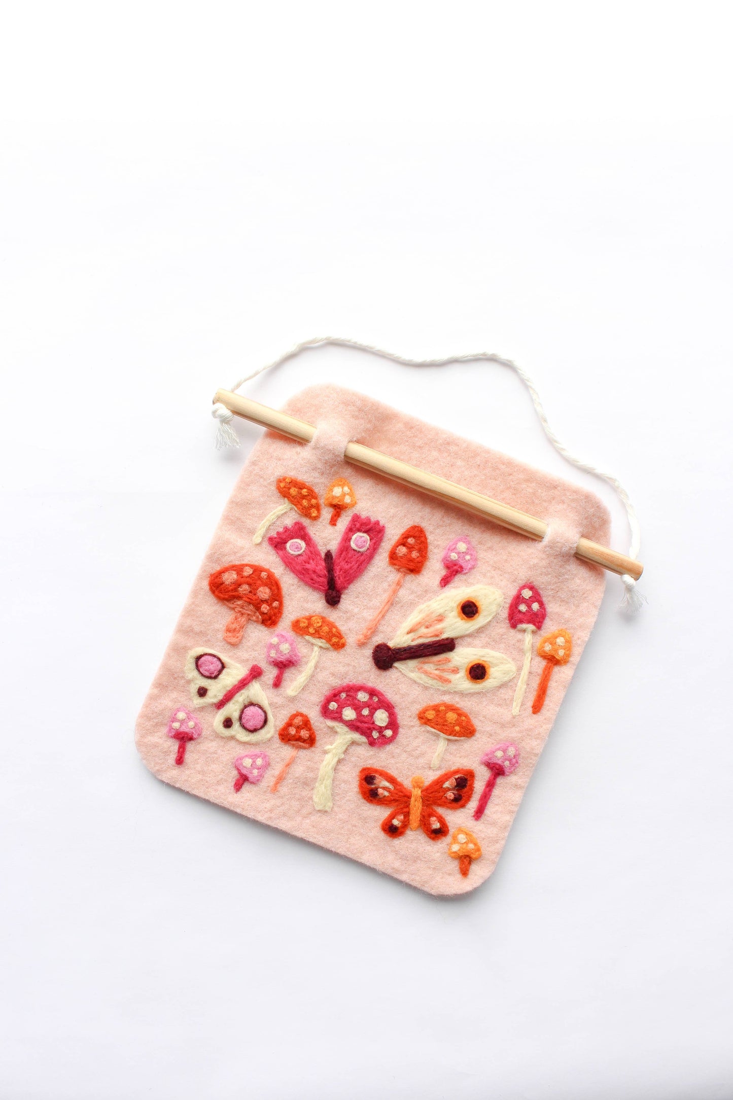 8"x8" Moth and Mushroom Banner Felting Kit: Pink