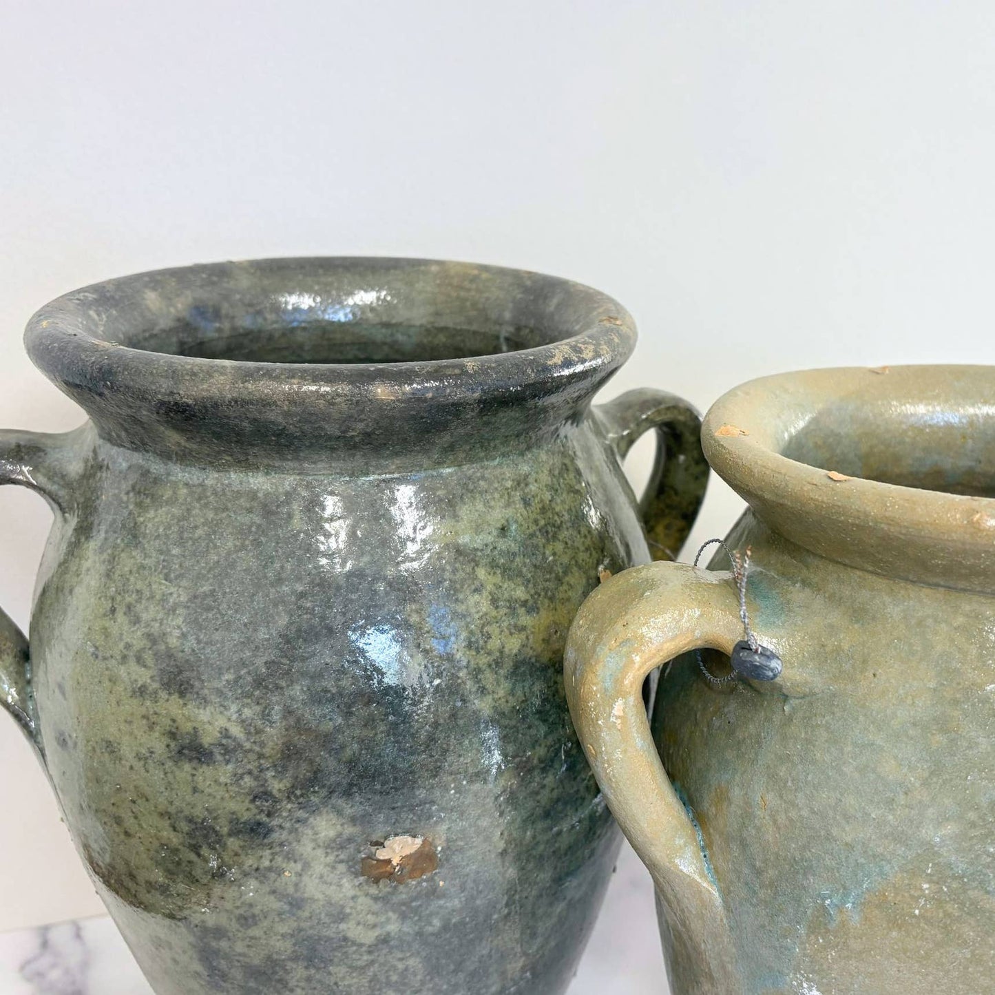Found Amphora Ceramic Vase, Medium, Blue-Green