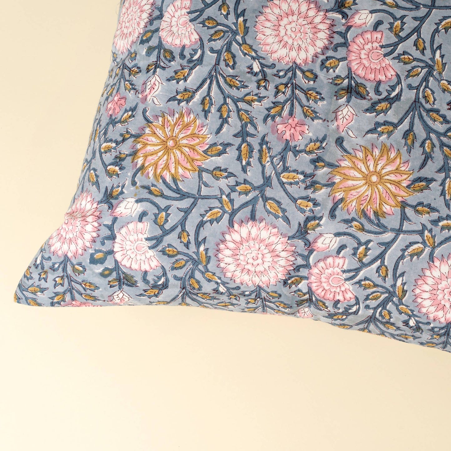 20x20 Block Print Pillow, Blue: Cover with Filler