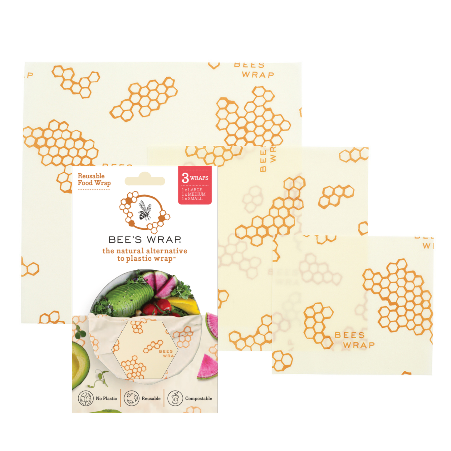 Bees Wrap 3 Pack - Honeycomb