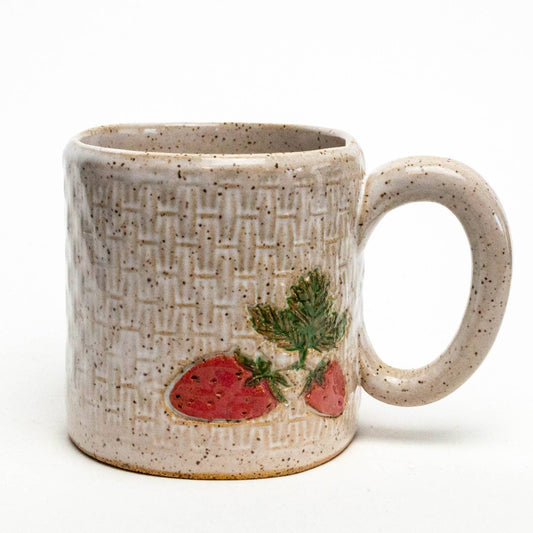 Mug | Strawberry Pattern Handmade in Ohio Ceramic White 10 oz Mug
